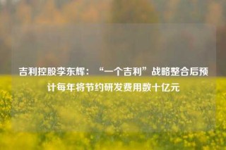 吉利控股李东辉：“一个吉利”战略整合后预计每年将节约研发费用数十亿元
