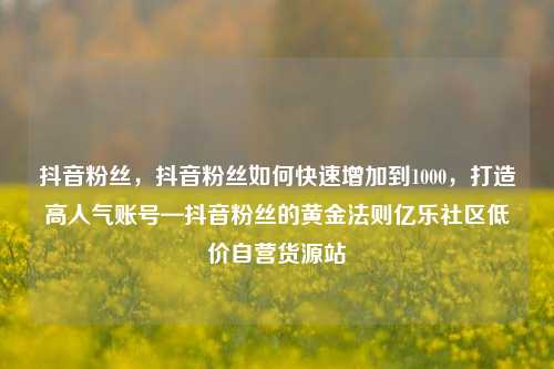 抖音粉丝，抖音粉丝如何快速增加到1000，打造高人气账号—抖音粉丝的黄金法则亿乐社区低价自营货源站  第1张
