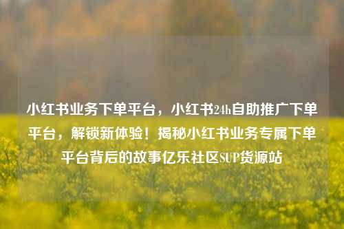 小红书业务下单平台，小红书24h自助推广下单平台，解锁新体验！揭秘小红书业务专属下单平台背后的故事亿乐社区SUP货源站  第1张
