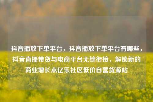抖音播放下单平台，抖音播放下单平台有哪些，抖音直播带货与电商平台无缝衔接	，解锁新的商业增长点亿乐社区低价自营货源站  第1张